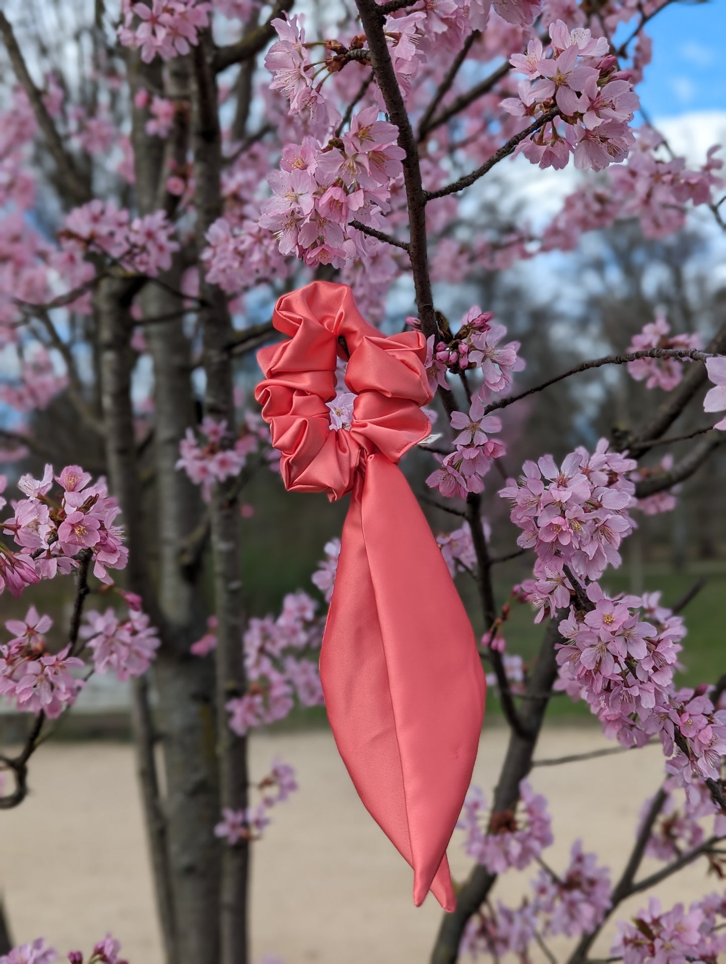 Coral Satin Scrunchie