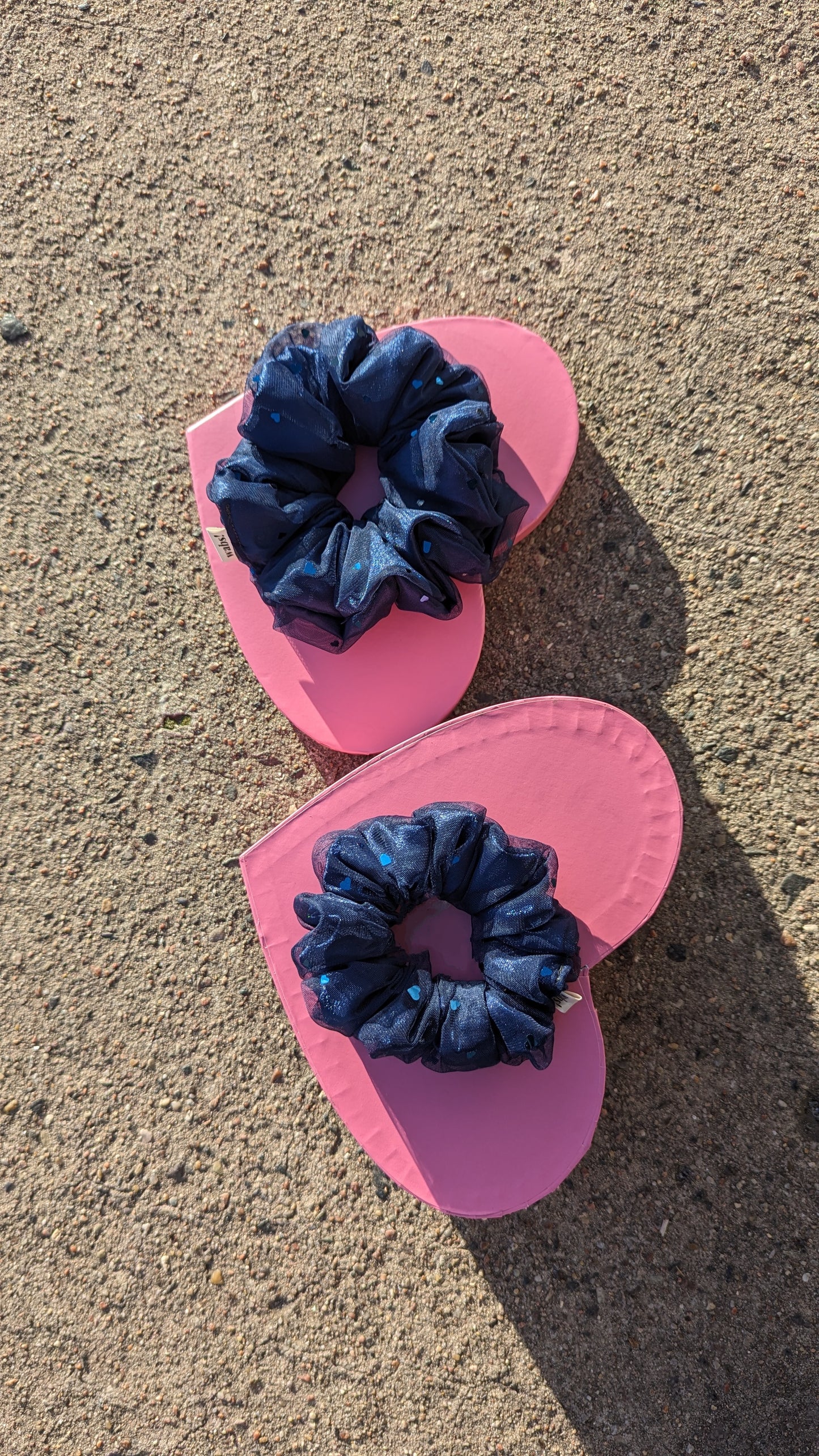 Satin Scrunchie Heart Navy Blue
