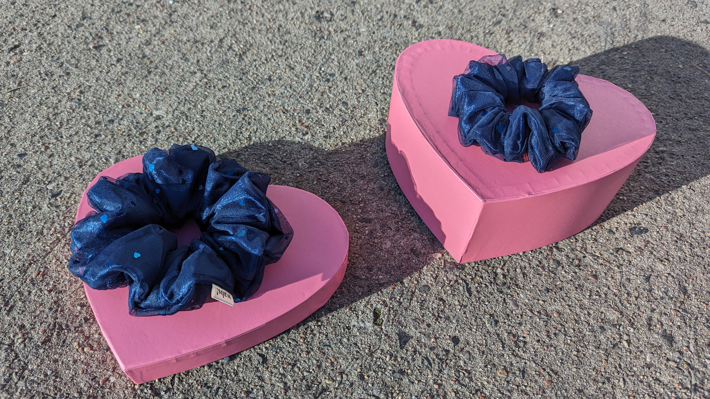 Satin Scrunchie Heart Navy Blue