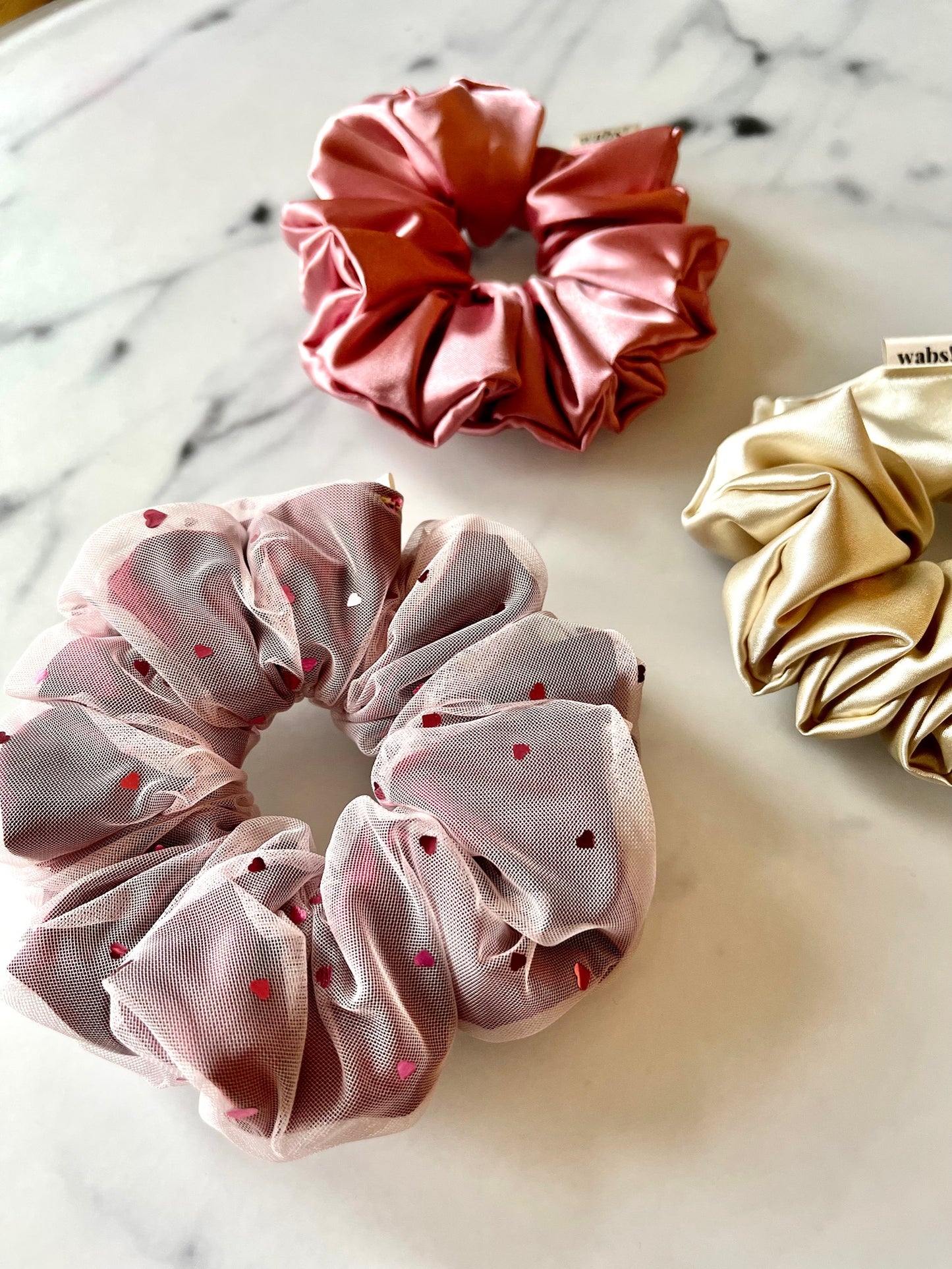 Satin Scrunchies Set Heart Red | Limited Edition Double Filled Scrunchie