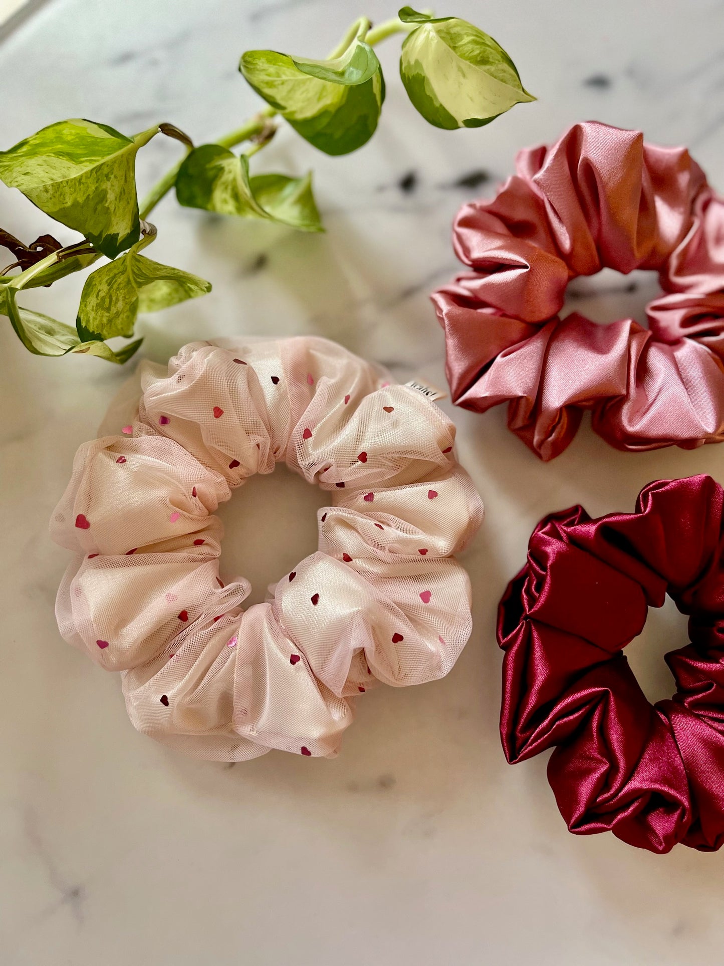 Satin Scrunchies Heart Set | Limited Edition Double Filled Scrunchie