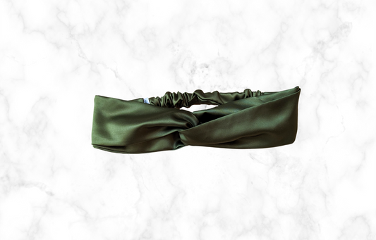 Twisted Satin Headband Olive Green