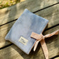 Blue padded Book Bag with golden dots
Blue Book Bag with fabric bow
Blue and gold Book Bag