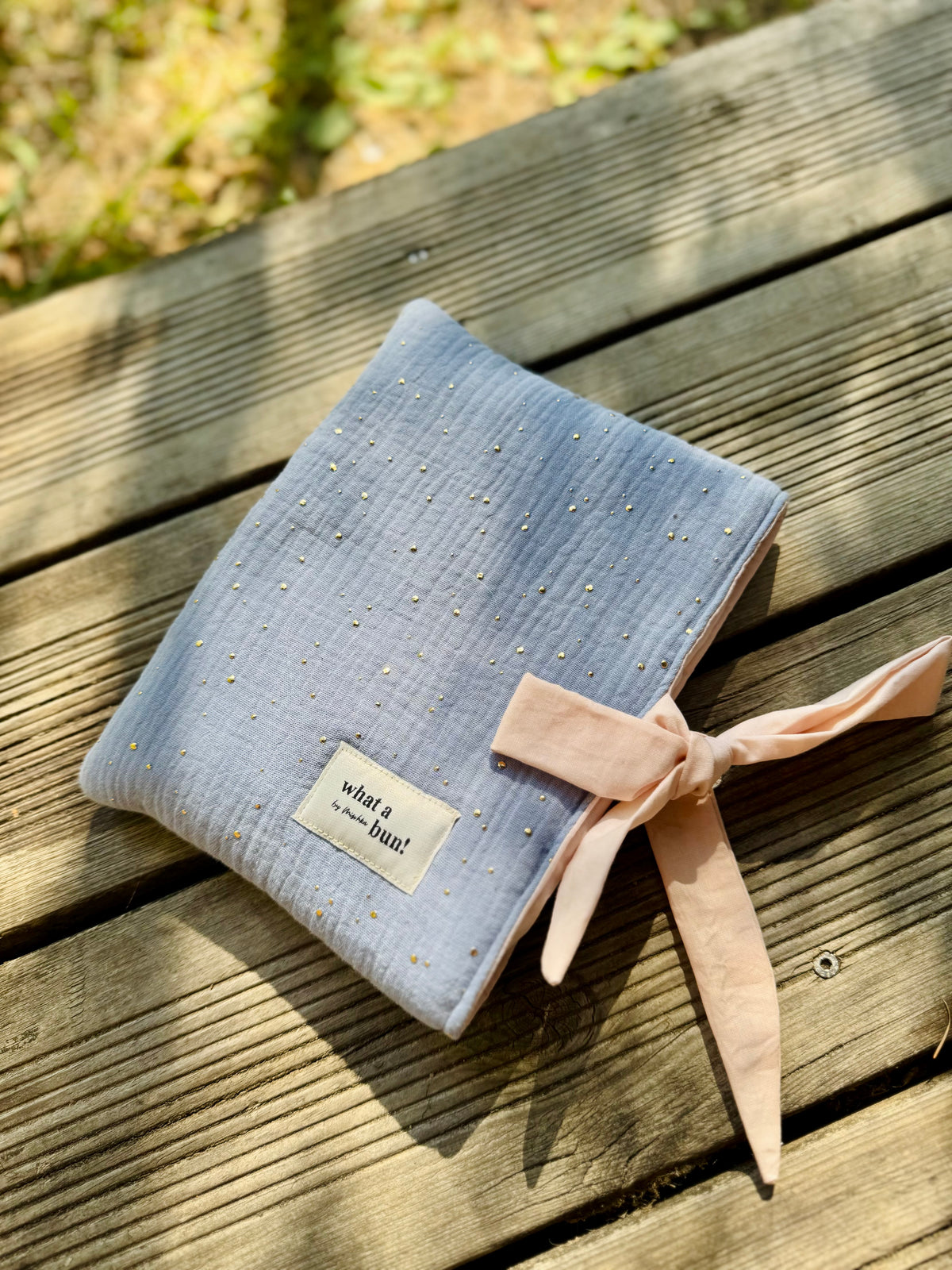 Blue padded Book Bag with golden dots
Blue Book Bag with fabric bow
Blue and gold Book Bag