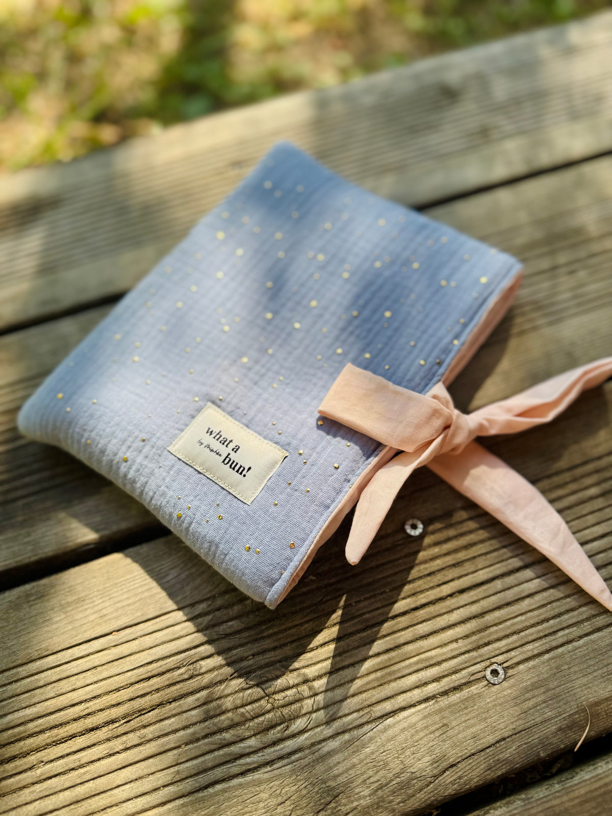 Blue padded Book Bag with golden dots
Blue Book Bag with fabric bow
Blue and gold Book Bag